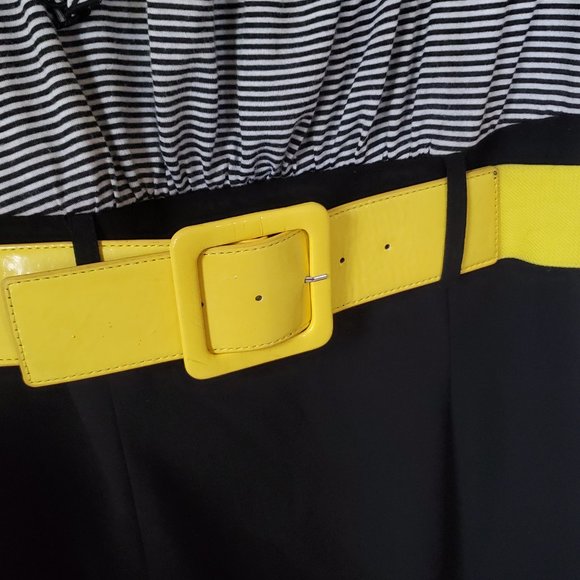 IZ Byer Yellow Belted Dress with a Stripped Top and Black Solid Bottom Juniors 7 - Picture 5 of 10